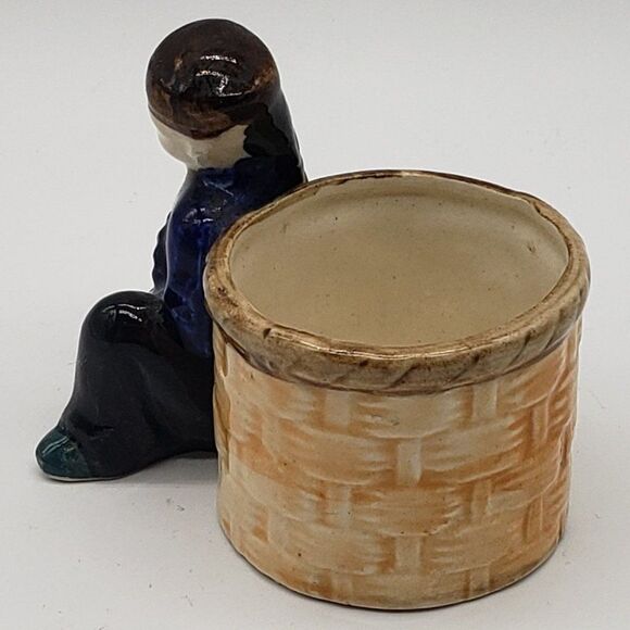 Occupied Japan Vintage Hand Painted Porcelain Sitting Japanese Man w/Fan Planter - Picture 10 of 11